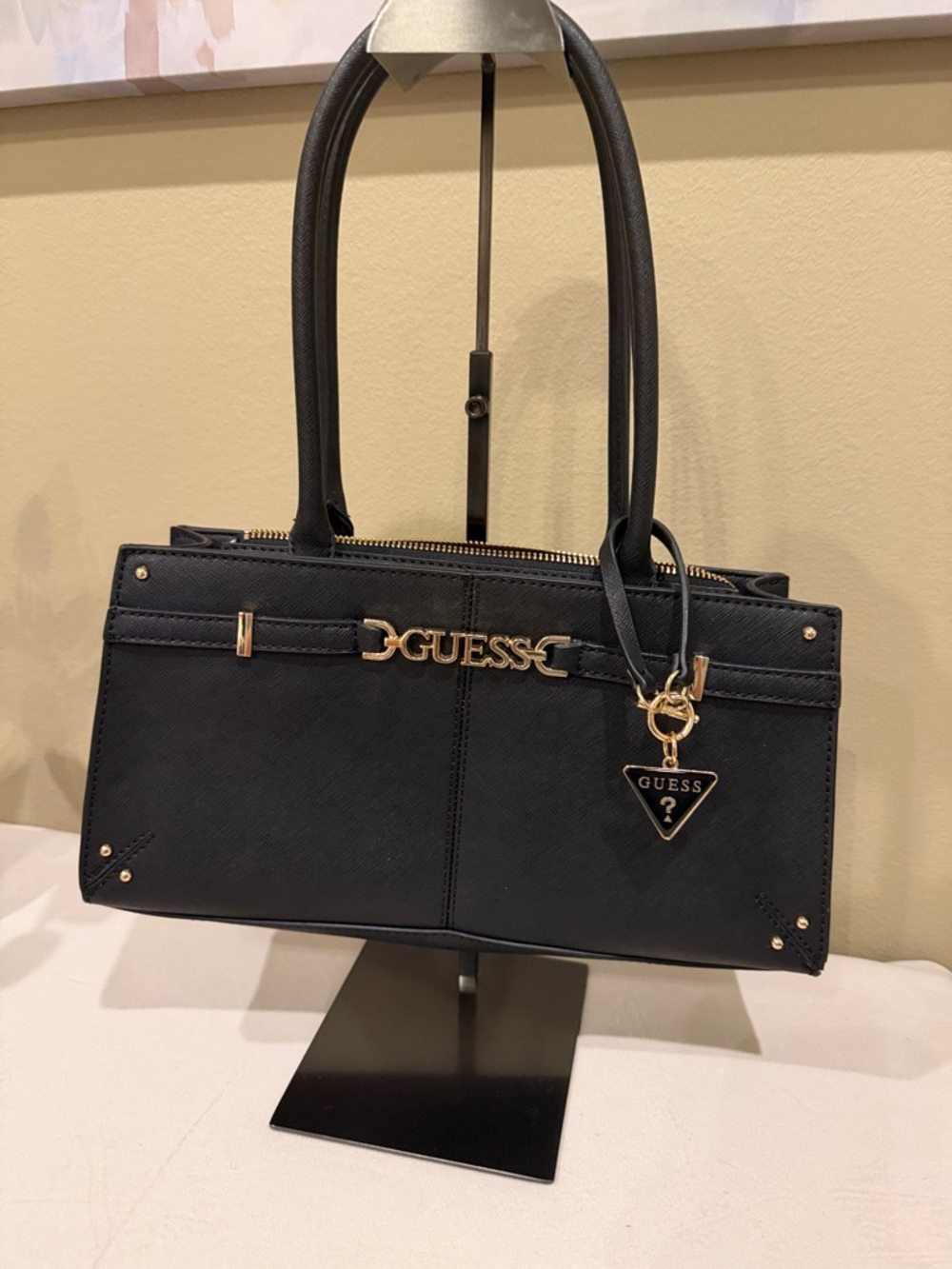 GUESS Black Shoulder Bag with Gold Logo Hardware